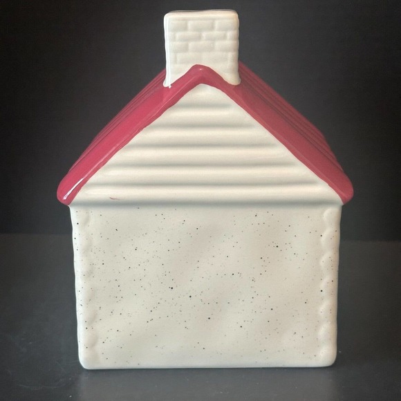 Rae Dunn "Cozy Cabin" Ceramic Log Cabin Burgundy Winter Christmas Chimney NEW - Picture 6 of 8